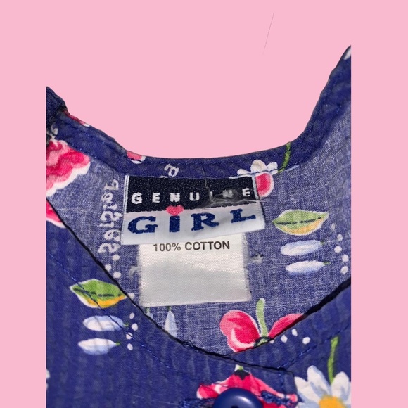 Vintage 80s GIRLS blue dress with poppies and daisy floral pattern. - Picture 4 of 4